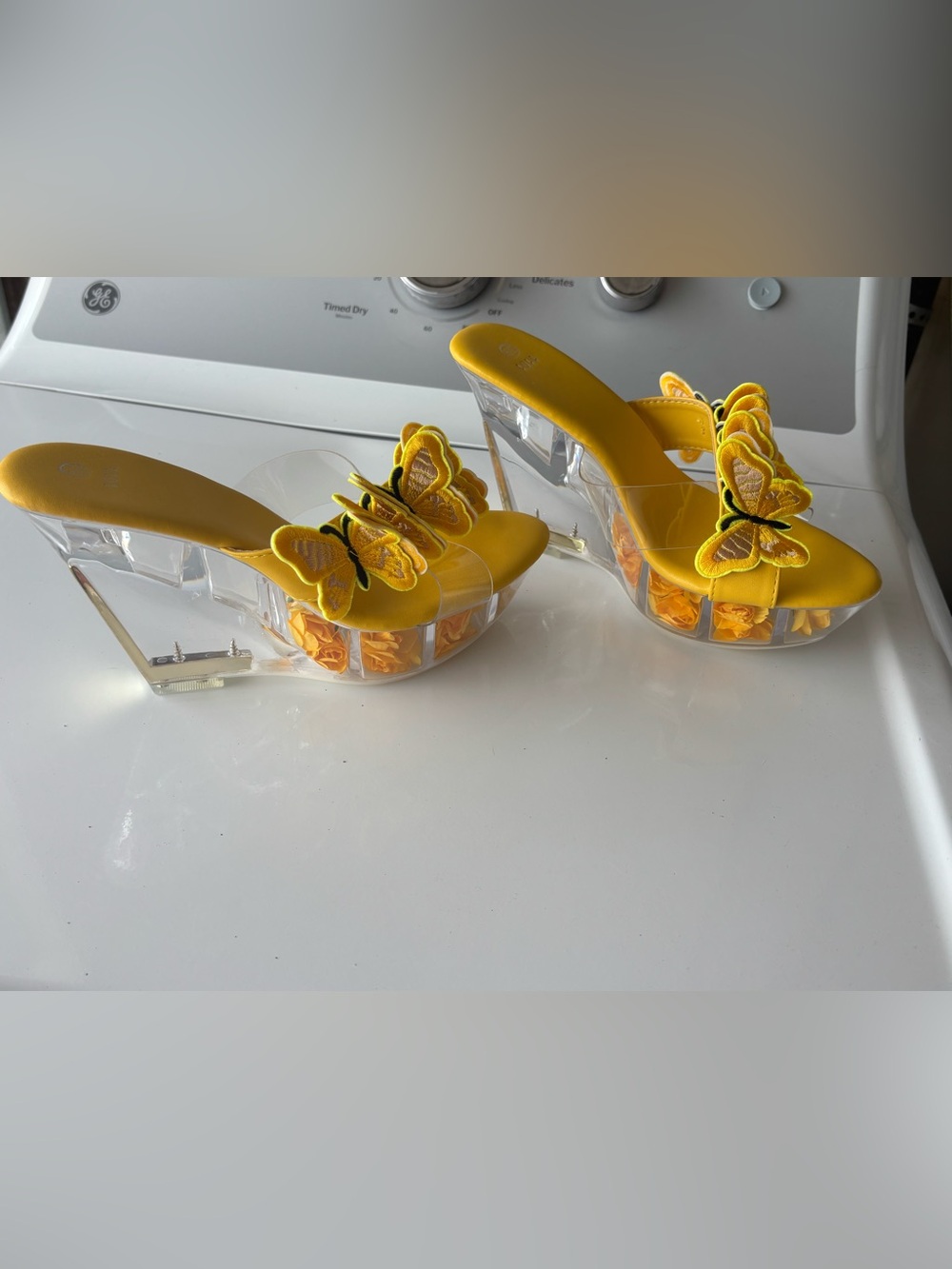Yellow Butterfly Clear Wedge Sandals for Women